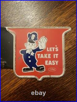 Vintage 1940s Ford Let's Take It Easy with Police Officer License Plate Topper