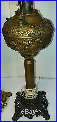Vintage 2 MILLER JUNO brass bronze tall lamps USA electrified for parts repair