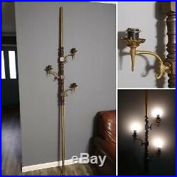 Vintage 3 Light Tension Pole Lamp Wood Mid Century Modern Parts MCM Leviton