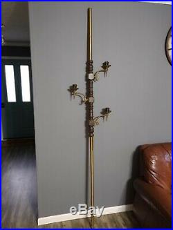 Vintage 3 Light Tension Pole Lamp Wood Mid Century Modern Parts MCM Leviton
