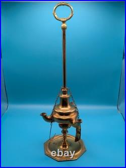 Vintage 3 Wick 16 Tall Brass Lucerne Whale Oil Lamp Tarnished Parts Only