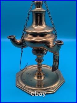 Vintage 3 Wick 16 Tall Brass Lucerne Whale Oil Lamp Tarnished Parts Only