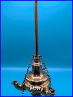Vintage 3 Wick 16 Tall Brass Lucerne Whale Oil Lamp Tarnished Parts Only