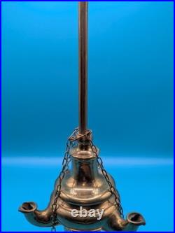 Vintage 3 Wick 16 Tall Brass Lucerne Whale Oil Lamp Tarnished Parts Only