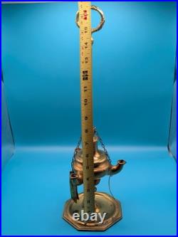 Vintage 3 Wick 16 Tall Brass Lucerne Whale Oil Lamp Tarnished Parts Only