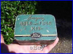 Vintage 50s Ford emergency Bulb & fuse kit tin box can head tail lights lamp old