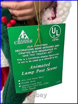 Vintage 93 Santa Animated Boy Puppy Lamp Post 27 Lights Up No Box See VIDEO