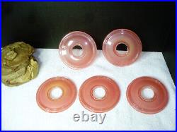 Vintage 9 Pc. Frosted Pink Satin Glass Art Deco NORTHWOOD #141 GLASS 4 Round