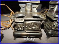 Vintage Acme Cast Iron Wood Stove Lamps Lot Of 2 Works Parts Estate Find