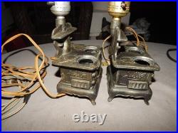 Vintage Acme Cast Iron Wood Stove Lamps Lot Of 2 Works Parts Estate Find