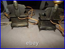 Vintage Acme Cast Iron Wood Stove Lamps Lot Of 2 Works Parts Estate Find