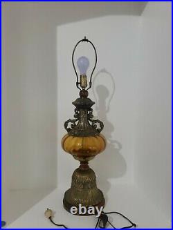 Vintage Amber Glass Globe Table Lamp Mid-Century Hollywood Regency 29 parts