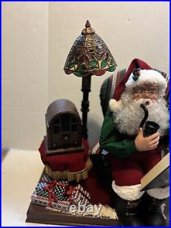 Vintage Animated Santa On Chair With Antique Radio And Tiffany Lamp Motionette