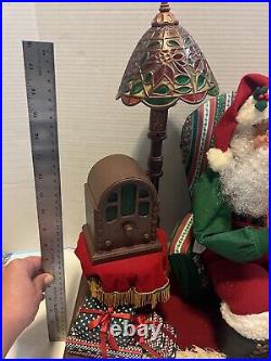 Vintage Animated Santa On Chair With Antique Radio And Tiffany Lamp Motionette