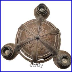 Vintage Antique Copper Tone 3 Bulb Hanging Ceiling Light Fixture For Parts