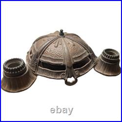 Vintage Antique Copper Tone 3 Bulb Hanging Ceiling Light Fixture For Parts
