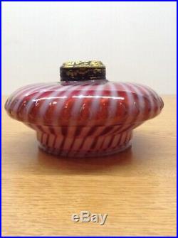 Vintage Antique Cranberry Opalescent Swirl Oil Font For Hanging Oil Lamp