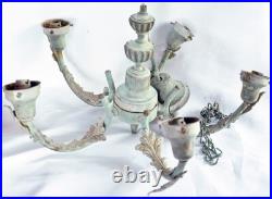 Vintage Art Deco Brass 4-Arm Hanging Light Chandelier WithHang Chain Repair/Parts