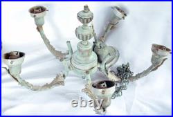 Vintage Art Deco Brass 4-Arm Hanging Light Chandelier WithHang Chain Repair/Parts
