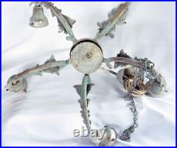 Vintage Art Deco Brass 4-Arm Hanging Light Chandelier WithHang Chain Repair/Parts