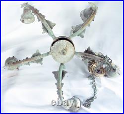 Vintage Art Deco Brass 4-Arm Hanging Light Chandelier WithHang Chain Repair/Parts
