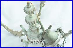 Vintage Art Deco Brass 4-Arm Hanging Light Chandelier WithHang Chain Repair/Parts