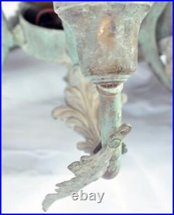Vintage Art Deco Brass 4-Arm Hanging Light Chandelier WithHang Chain Repair/Parts