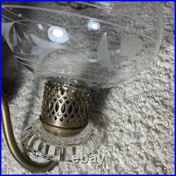 Vintage Art Deco Brass & Crystal Chandelier Etched Glass Shades, For Parts EUC