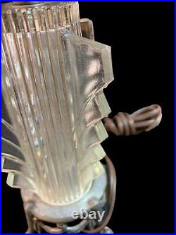 Vintage Art Deco MCM Bedroom Lamp Sculpted Glass & Metal 9 1/2 Tall PARTS ONLY