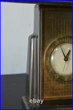 Vintage Art Deco Table Lamp Clock Parts or Repair Metal Skyscraper Home Decor