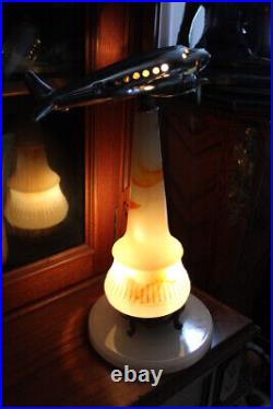 Vintage Art Deco Table lamp DC3 Airplane Lighted Onyx Base Astray Parts