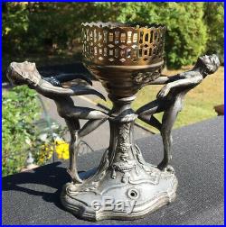 Vintage Art Nouveau White Pot Metal Filgural Lamp Base For Parts/ Restore