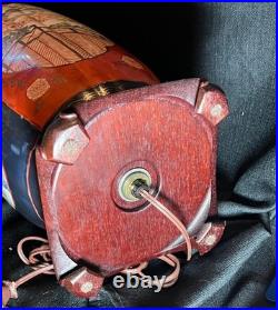 Vintage Asian Imari Style Vase Electric Table Lamp Accent Light with Wooden Base