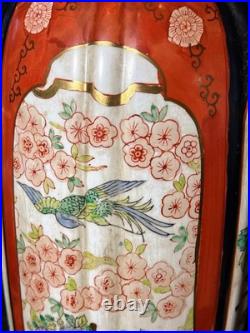 Vintage Asian Imari Style Vase Electric Table Lamp Accent Light with Wooden Base