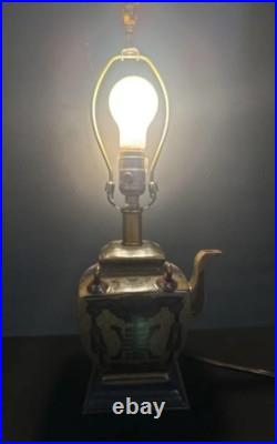 Vintage Asian Porcelain Teapot Lamp 24? Mandarin Medallion Pottery Chinoiserie
