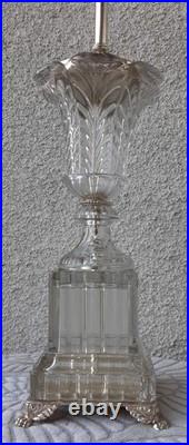 Vintage Baccarat Style Urn Vase Crystal Swirl Glass Lamp Claw Feet Leviton Rare