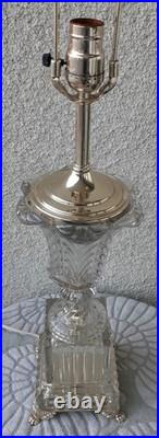 Vintage Baccarat Style Urn Vase Crystal Swirl Glass Lamp Claw Feet Leviton Rare