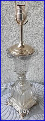 Vintage Baccarat Style Urn Vase Crystal Swirl Glass Lamp Claw Feet Leviton Rare