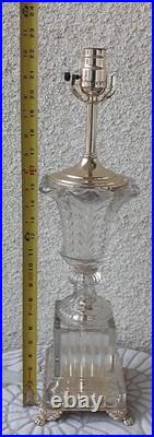 Vintage Baccarat Style Urn Vase Crystal Swirl Glass Lamp Claw Feet Leviton Rare