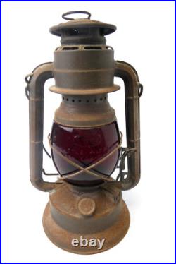 Vintage Barn Find Red Glass Shade Dietz Little Wizard Oil Lamp Decorative Parts