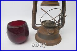 Vintage Barn Find Red Glass Shade Dietz Little Wizard Oil Lamp Decorative Parts