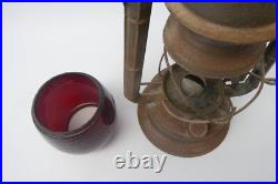 Vintage Barn Find Red Glass Shade Dietz Little Wizard Oil Lamp Decorative Parts