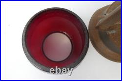 Vintage Barn Find Red Glass Shade Dietz Little Wizard Oil Lamp Decorative Parts