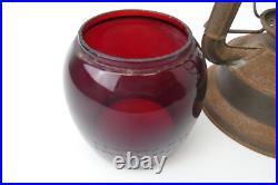 Vintage Barn Find Red Glass Shade Dietz Little Wizard Oil Lamp Decorative Parts