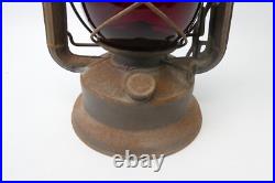 Vintage Barn Find Red Glass Shade Dietz Little Wizard Oil Lamp Decorative Parts