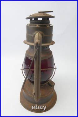 Vintage Barn Find Red Glass Shade Dietz Little Wizard Oil Lamp Decorative Parts