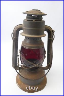 Vintage Barn Find Red Glass Shade Dietz Little Wizard Oil Lamp Decorative Parts