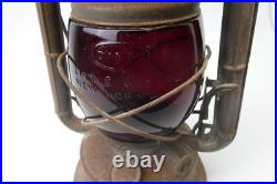 Vintage Barn Find Red Glass Shade Dietz Little Wizard Oil Lamp Decorative Parts
