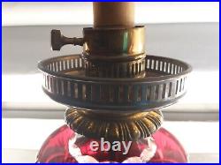 Vintage Bohemian Cranberry Ruby Glass & Brass Table Lamp For Parts Or Repair