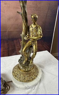 Vintage Boy & tree Italian Design Brass Lamp (can be used for parts or rebuilt)